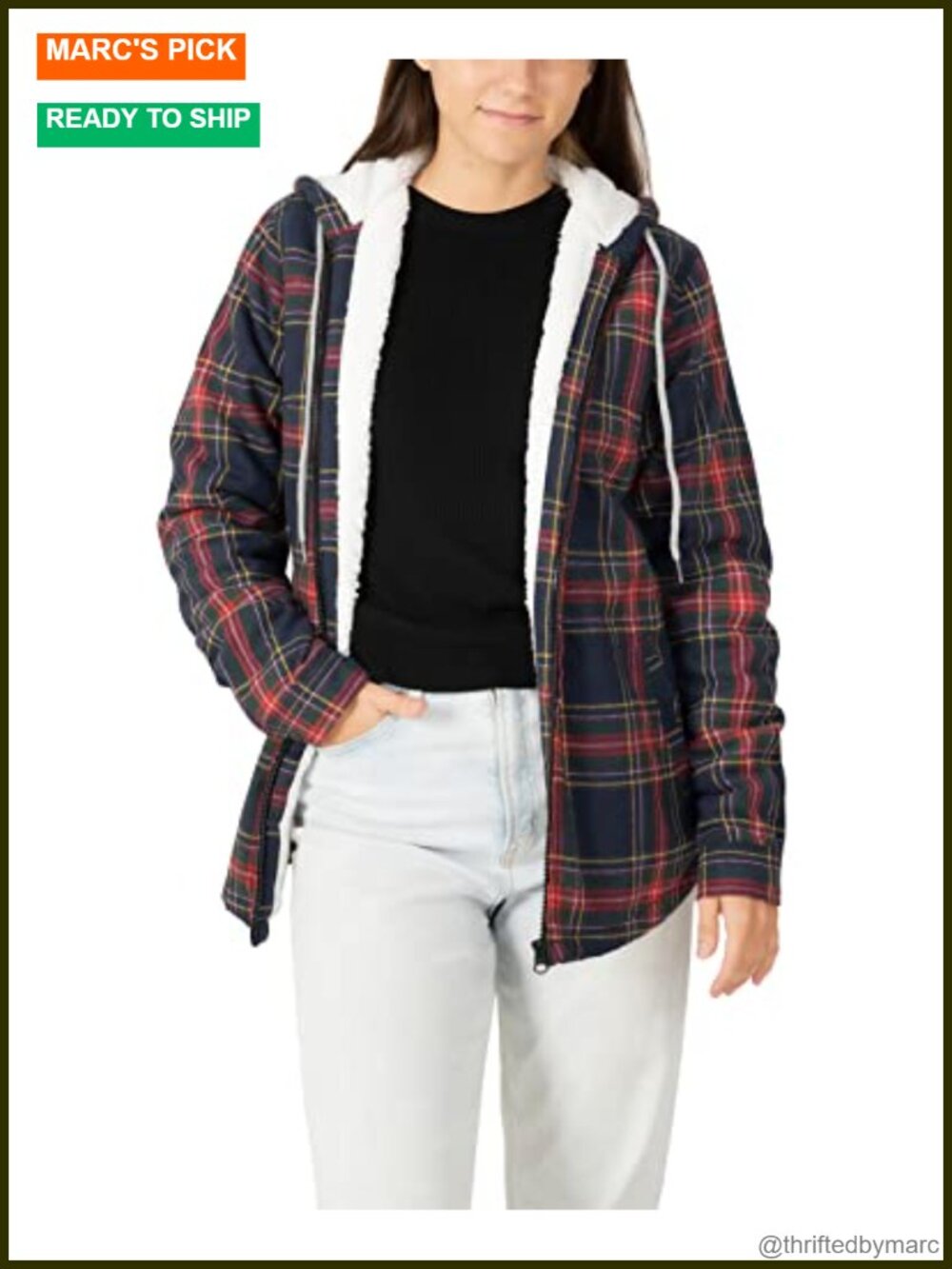 Women's Full Zip Hooded Flannel Jacket Sherpa Fleece Lined